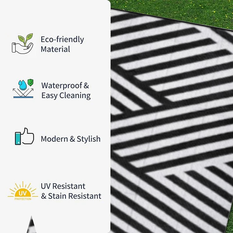 Reversible Outdoor Rug Polypropylene Waterproof Patio Mat Garden Rug Picnic Mat Double-Sided Woven 274x366cm | Sansoti