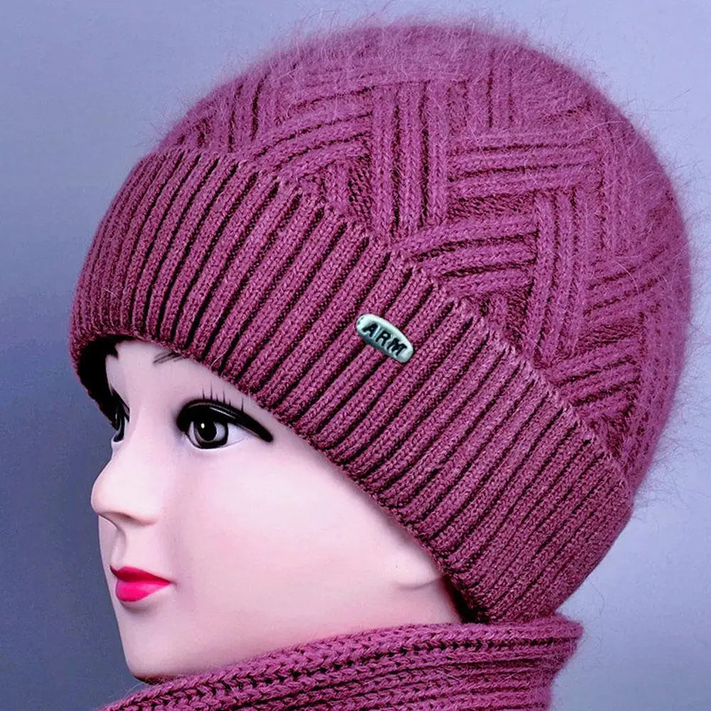Gestrickte Damen-Wintermütze mit Fleecefutter, Ohrenschutz, elastischer Polyester-Beanie, warme Skimütze für kaltes Wetter | Sansoti