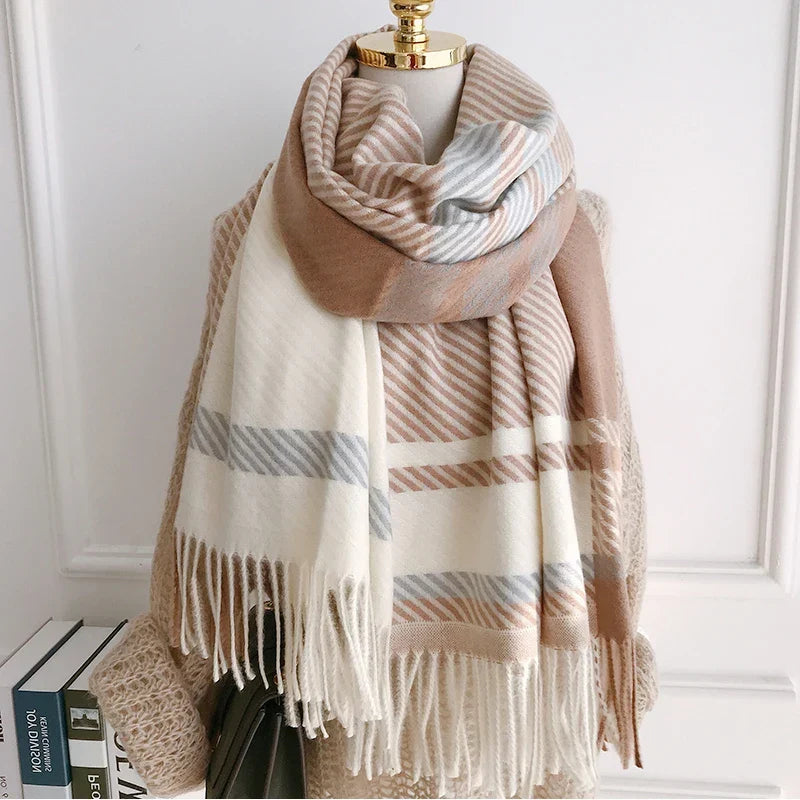 Accessoire d’hiver à carreaux, châle enveloppant, écharpe pashmina pour femme et homme, rectangulaire, chaud, automne hiver, unisexe, élégant | Sansoti