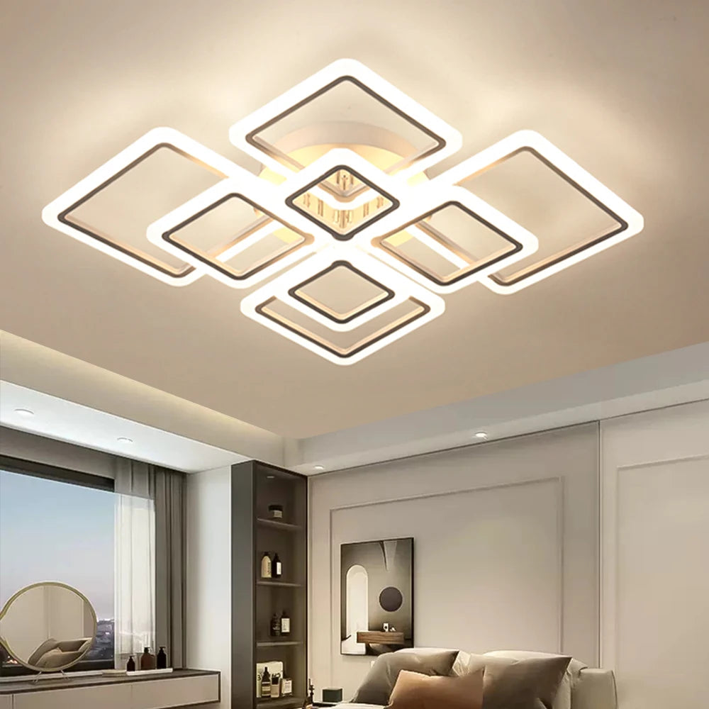 LED Plafondlamp Dimbaar Vierkant Acryl Wit Afstandsbediening Woonkamer Slaapkamer Modern 35W-160W Plafonnière Studeerkamer | Sansoti