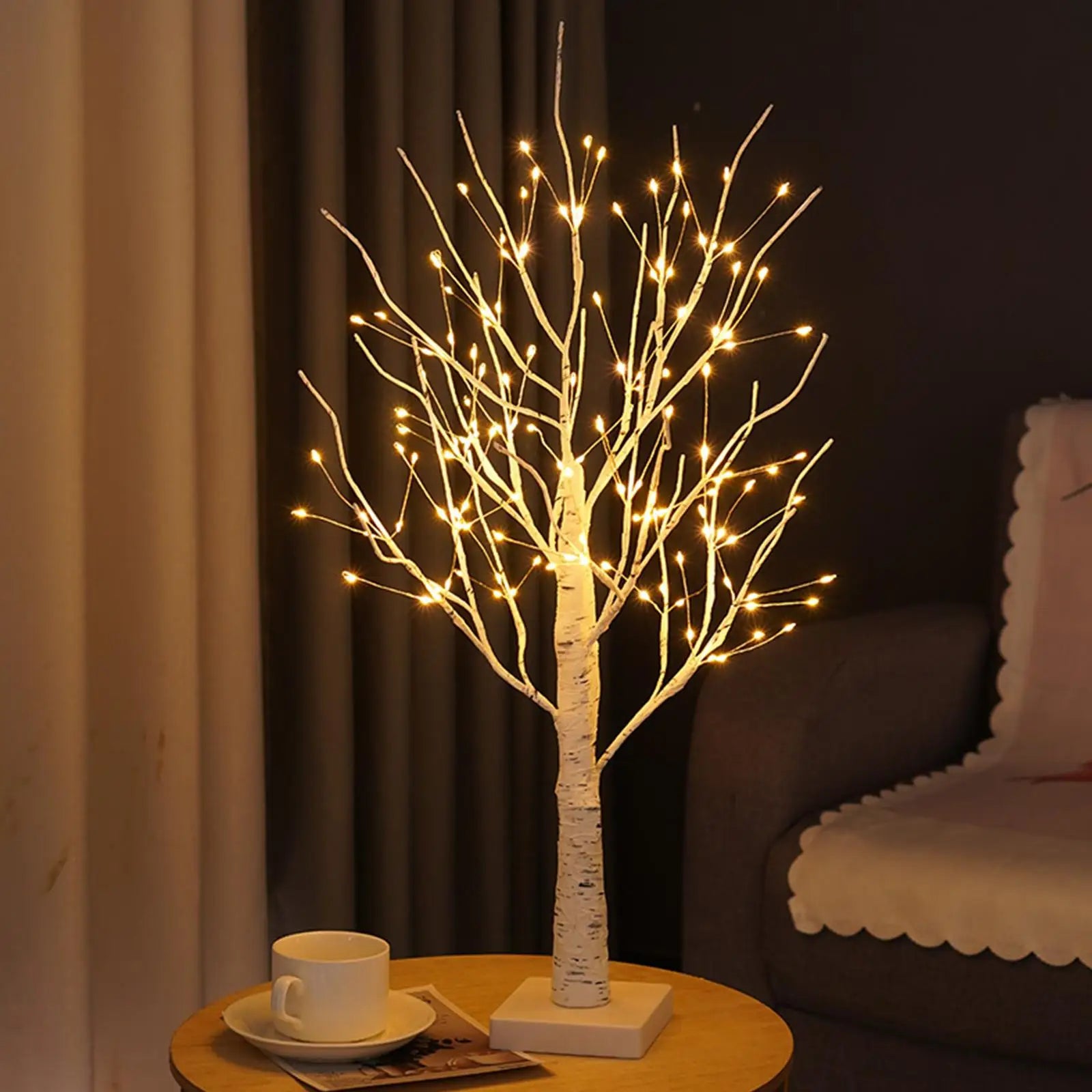 Decoratieve Berkenhouten Lichtboom met LED-Verlichting 60 cm Warm Sfeerlicht Natuurboom Decoratie voor Woonkamer Slaapkamer | Sansoti