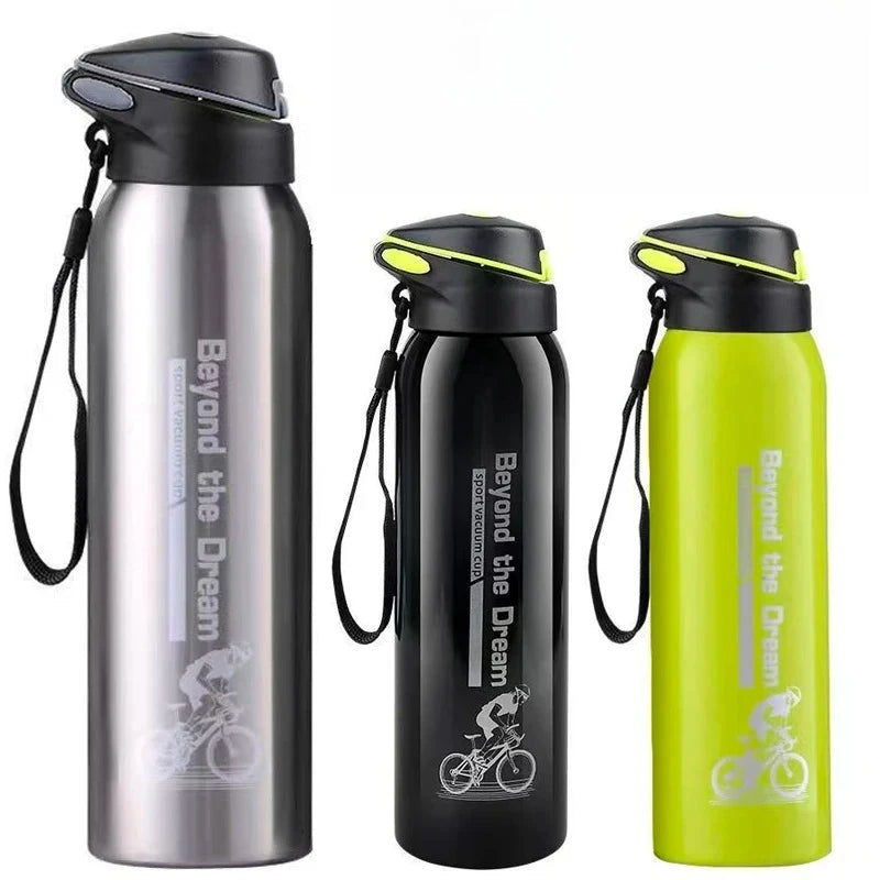 Gourde thermos pour vélo 500ml à double paroi en acier inoxydable, bouchon sport, cordon de transport, isolation et maintien de la température | Sansoti