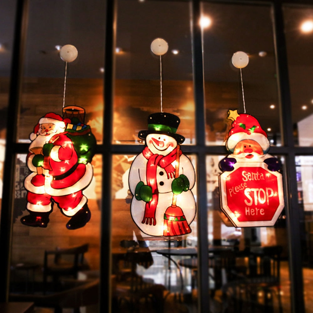 LED Raamverlichting Kerstmotieven Batterij Silhouet Sfeerlicht Figuren met Zuignap Decoratief Venster | Sansoti