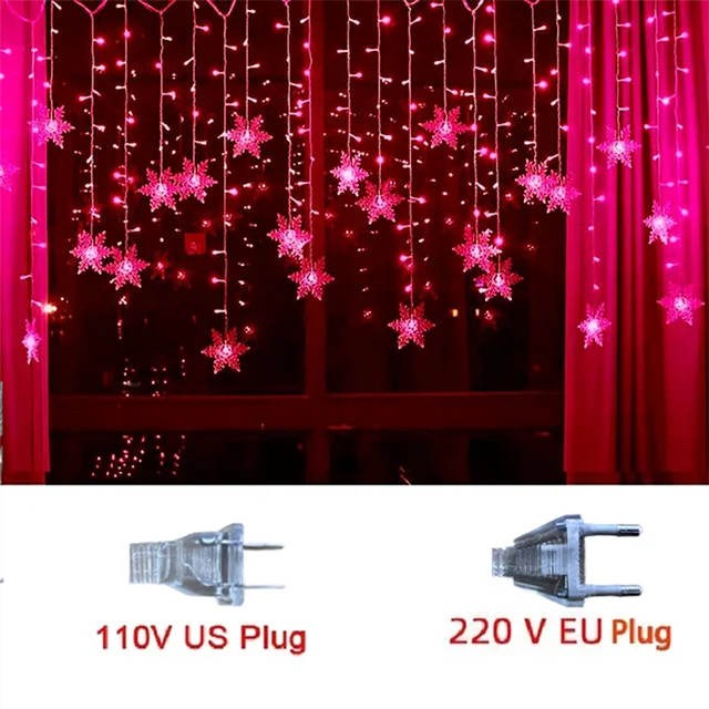 LED-lichtgordijn sneeuwvlok 320cm decoratief met acht standen koperdraad warm wit sfeervol voor feestverlichting | Sansoti