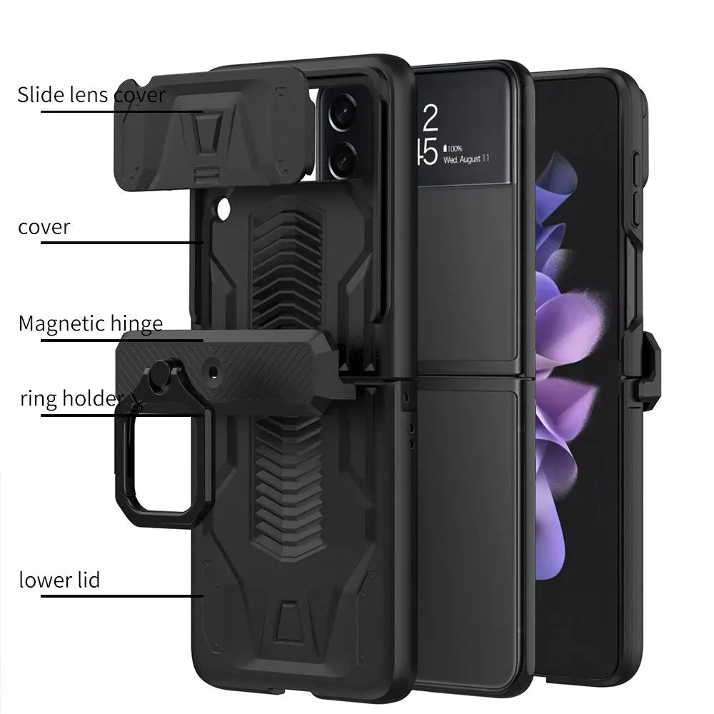 Magnetic Foldable Phone Case with Ring Holder for Z Flip 3 & 4 Flip Camera Shockproof Protective Case | Sansoti