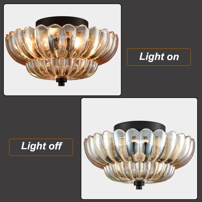 Retro Plafondlamp van Glas – Amberkleurig of Helder – Nostalgische Sfeerverlichting voor Keuken Woonkamer Eetkamer – Vintage Design – E27 Fitting | Sansoti
