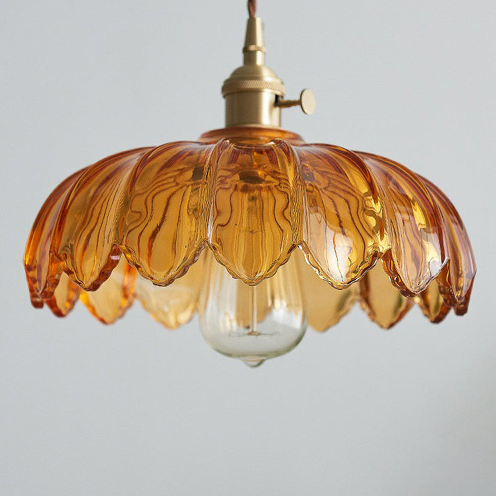 Hanglamp Glas Vintage Bloem Groen Koper 25cm Pendellamp Retro Woonkamer Eetkamer Romantisch | Sansoti