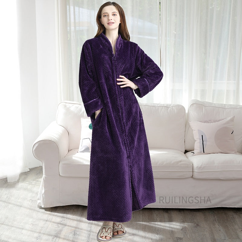 Warme Badjas met Rits en Capuchon Fleece Ochtendjas Unisex Loungewear Winter Huisjas voor Heren Dames | Sansoti