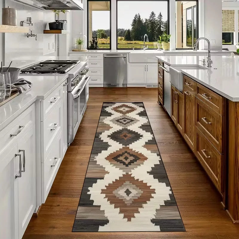 Lopertapijt Geometrisch Patroon Antislip 40x120 50x150 cm Hal Keuken Slaapkamer Vloerkleed Wasbaar Modern | Sansoti