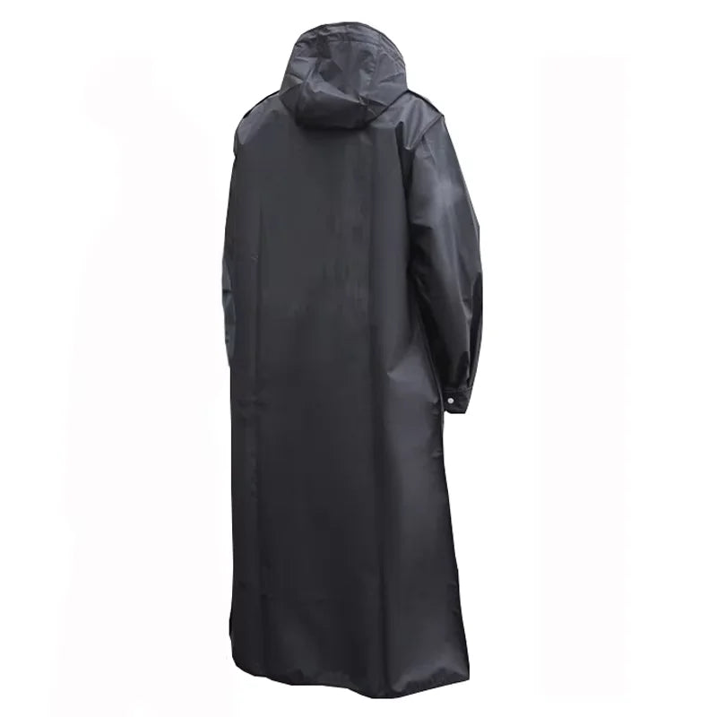 Extra Long Waterproof Raincoat Unisex Black with Hood for Outdoor Hiking Fishing Cycling Camping | Sansoti
