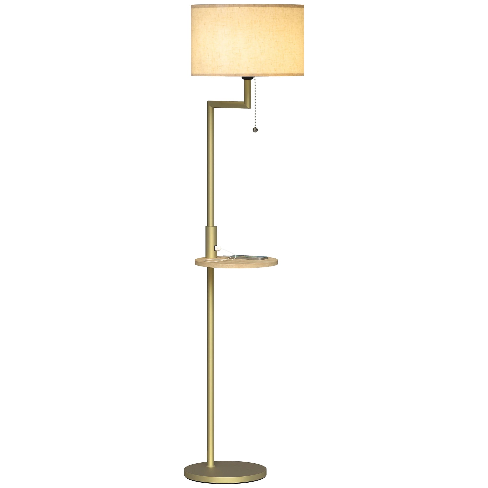 Booglamp Vloerlamp Met Plank En USB Poort Goud Metaal 170cm | Sansoti