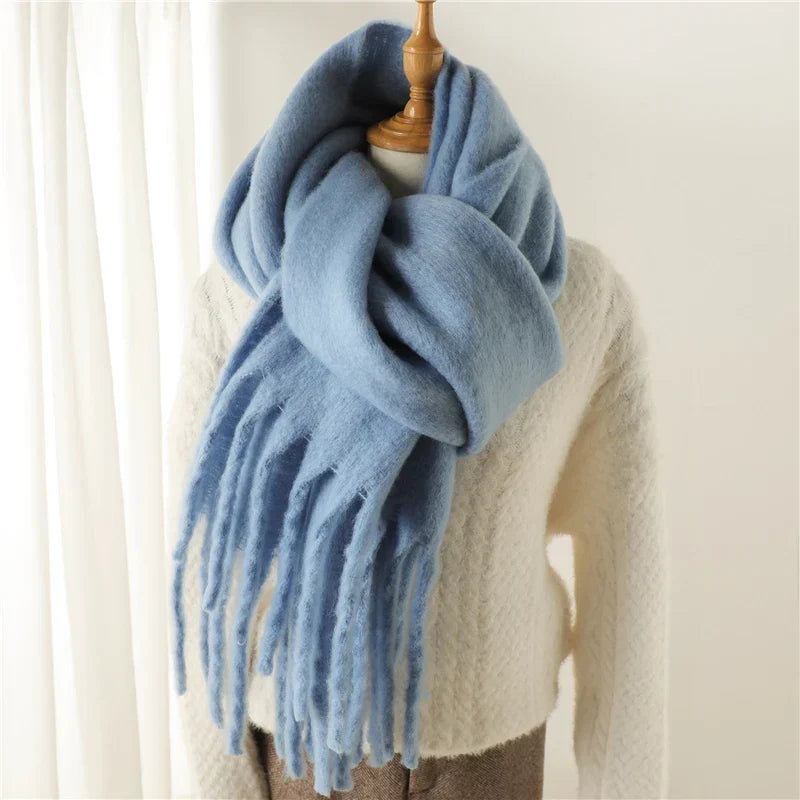 Luxe Wintersjaal met Grote Kwasten Dames 240x38cm Cashmere-Look Warme Halsdoek Stola voor Feestdagen Winter | Sansoti