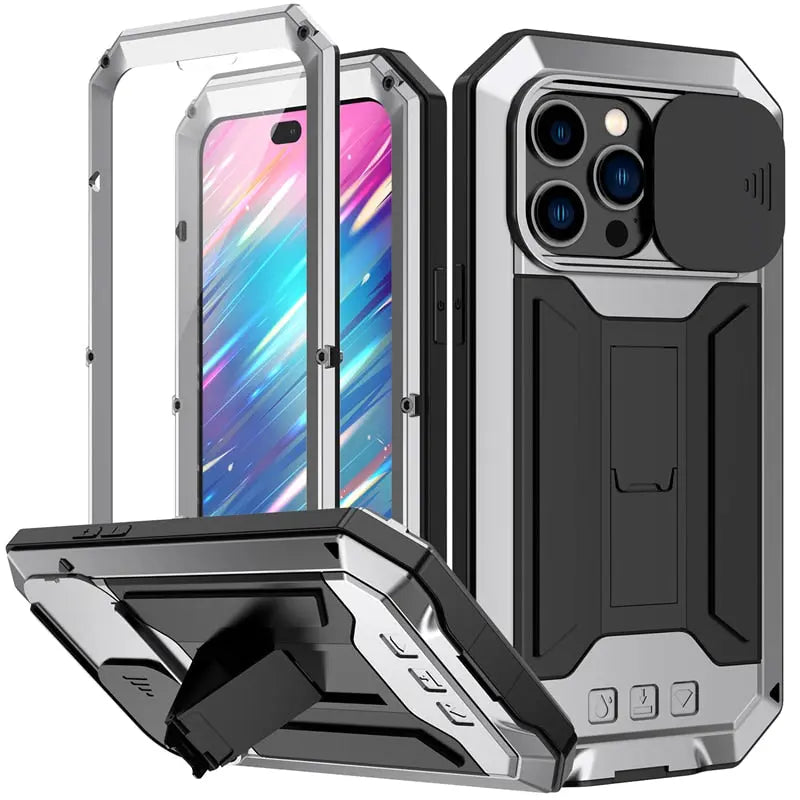 Phone Case with Integrated Screen Protector for iPhone 14 13 Mini Pro Max Rugged Military Black Red | Sansoti