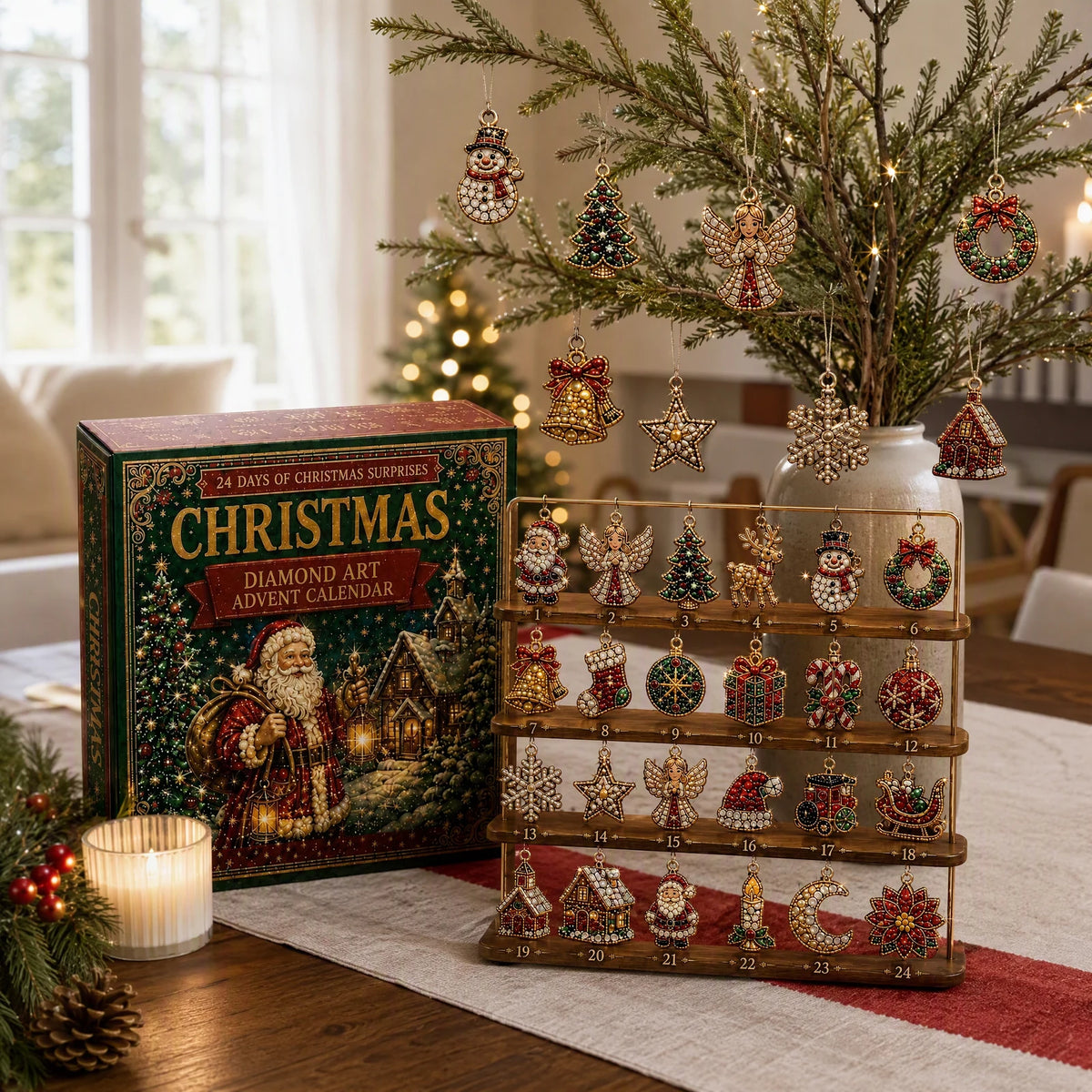 Advent Calendar Diamond Pattern 24 Compartments DIY Acrylic Ornaments Christmas Decoration Craft Kit for Children | Sansoti