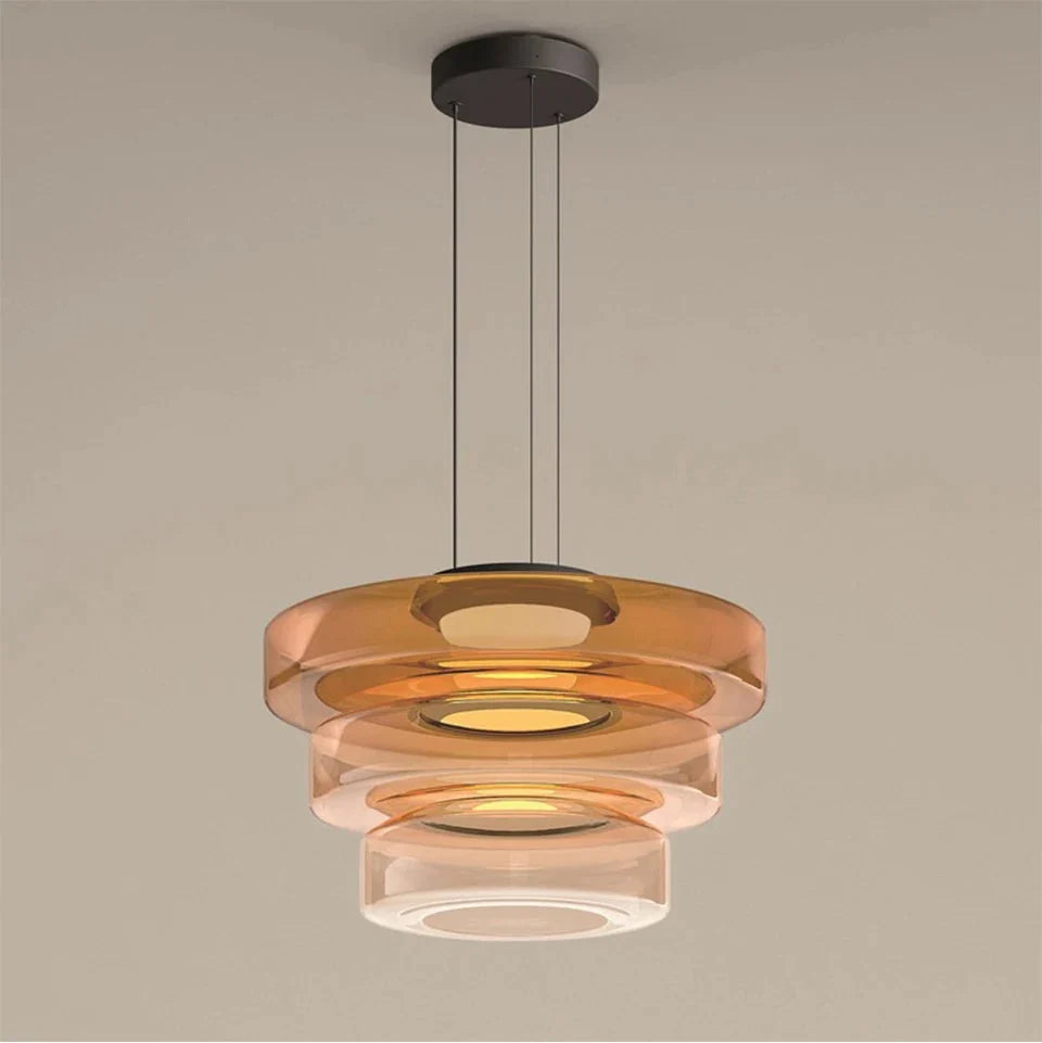 Glazen Hanglamp Gelaagd Scandinavisch Design Transparant Rookgrijs Amber Groen Verstelbaar Eettafel Woonkamer | Sansoti
