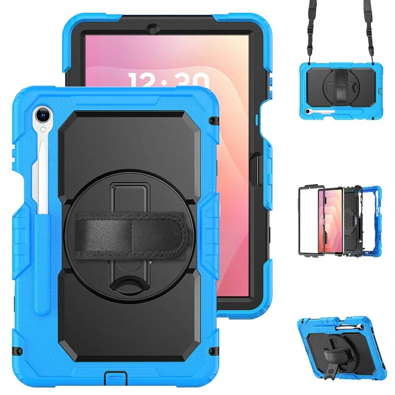 Rugged Tablet Case Three-Layer Rotatable Handle Kickstand Shoulder Strap Stylus Holder Samsung Galaxy | Sansoti