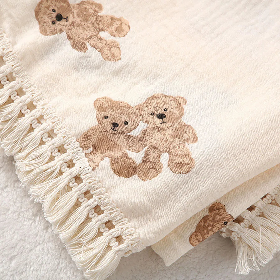 Babydecke aus Musselin-Baumwolle, quadratisch, Bärenmotiv, Wiege, Pucktuch, für Neugeborene, weiche Babydecke | Sansoti