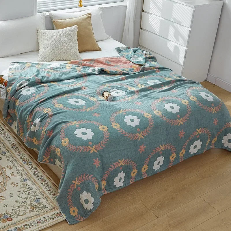 Plaid en mousseline de coton respirant, couverture jacquard pour lit et canapé 150x200 200x230 à motif floral, salon | Sansoti