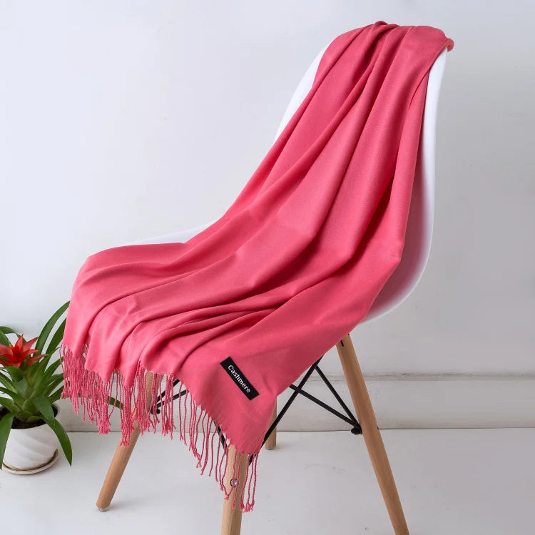 Wintersjaal Dames Polyester Lange Franjes Oversized Omslagdoek Effen Kleur Veelzijdig 180x70cm | Sansoti