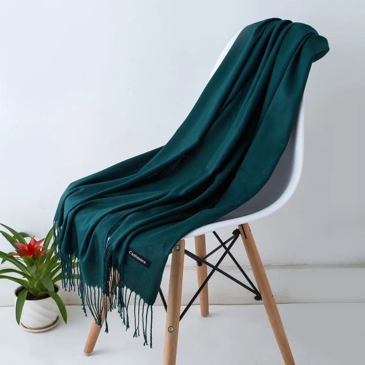 Wintersjaal Dames Polyester Lange Franjes Oversized Omslagdoek Effen Kleur Veelzijdig 180x70cm | Sansoti