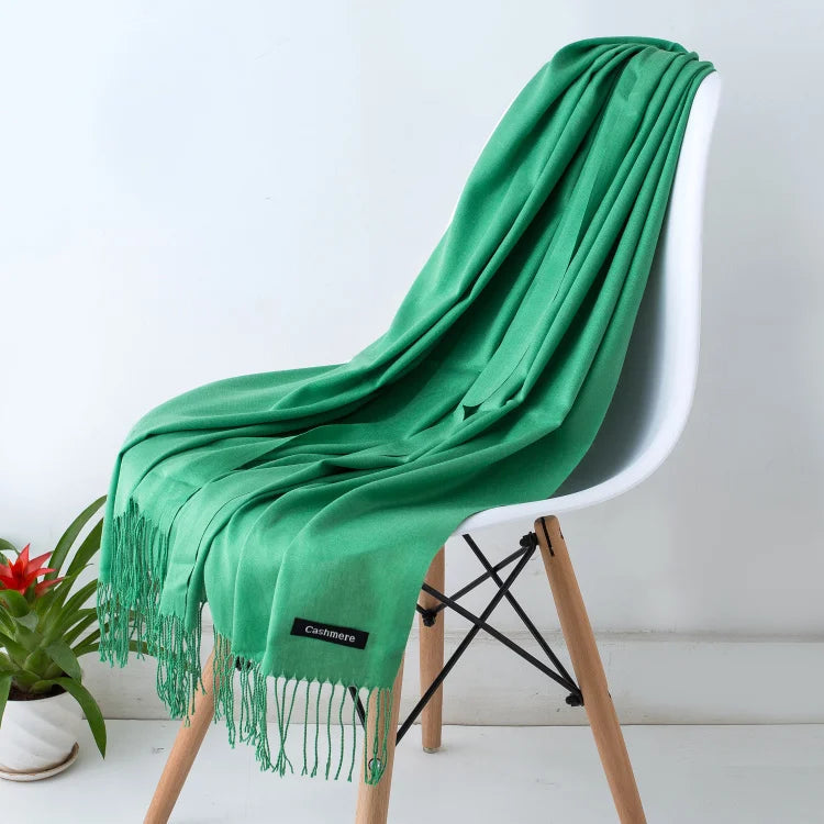 Wintersjaal Dames Polyester Lange Franjes Oversized Omslagdoek Effen Kleur Veelzijdig 180x70cm | Sansoti
