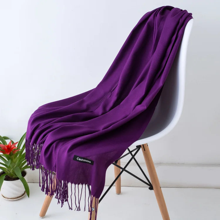 Wintersjaal Dames Polyester Lange Franjes Oversized Omslagdoek Effen Kleur Veelzijdig 180x70cm | Sansoti