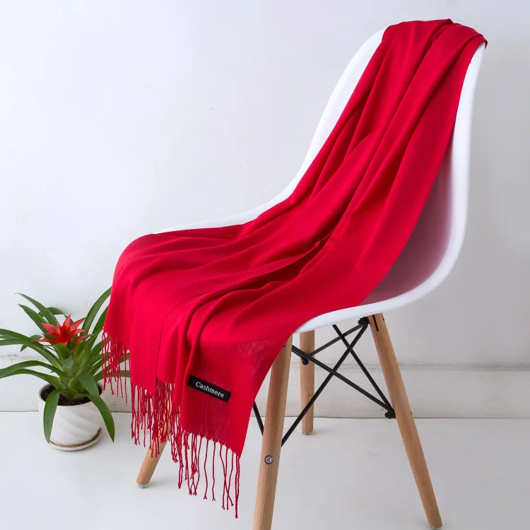 Wintersjaal Dames Polyester Lange Franjes Oversized Omslagdoek Effen Kleur Veelzijdig 180x70cm | Sansoti
