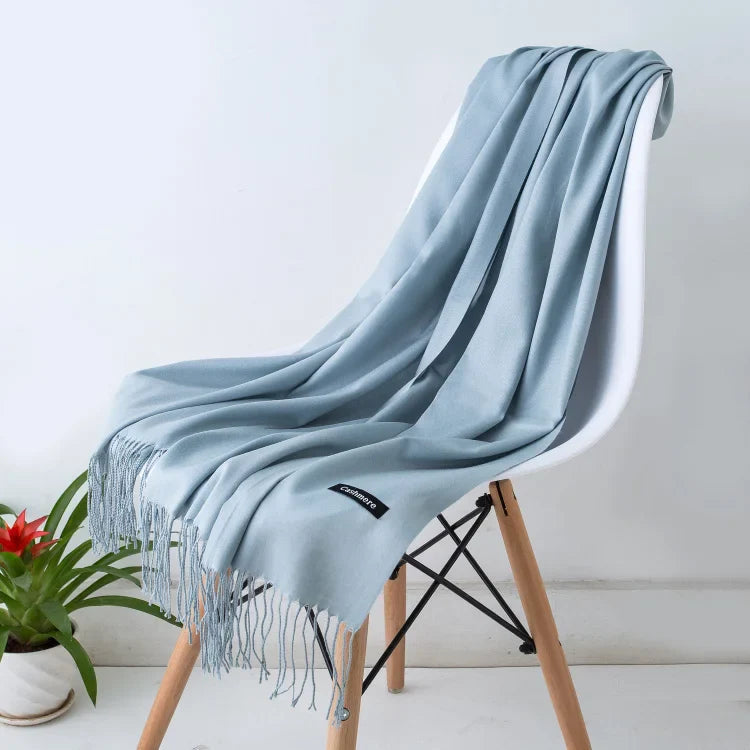 Wintersjaal Dames Polyester Lange Franjes Oversized Omslagdoek Effen Kleur Veelzijdig 180x70cm | Sansoti
