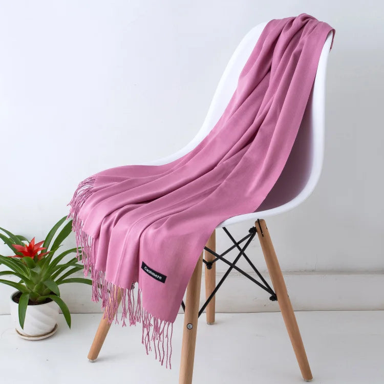 Wintersjaal Dames Polyester Lange Franjes Oversized Omslagdoek Effen Kleur Veelzijdig 180x70cm | Sansoti