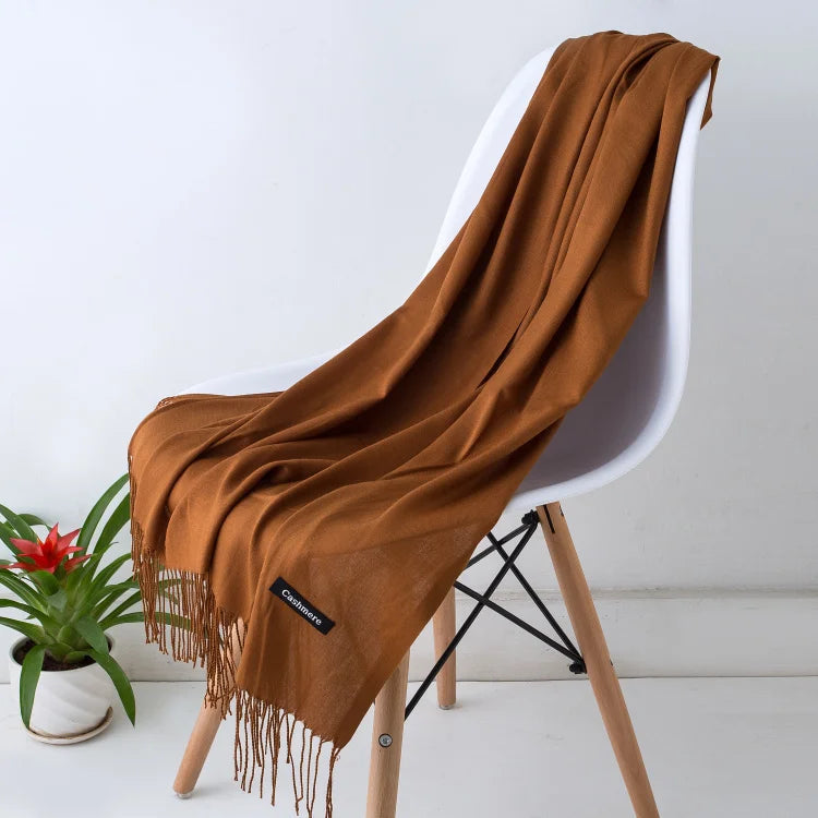 Wintersjaal Dames Polyester Lange Franjes Oversized Omslagdoek Effen Kleur Veelzijdig 180x70cm | Sansoti