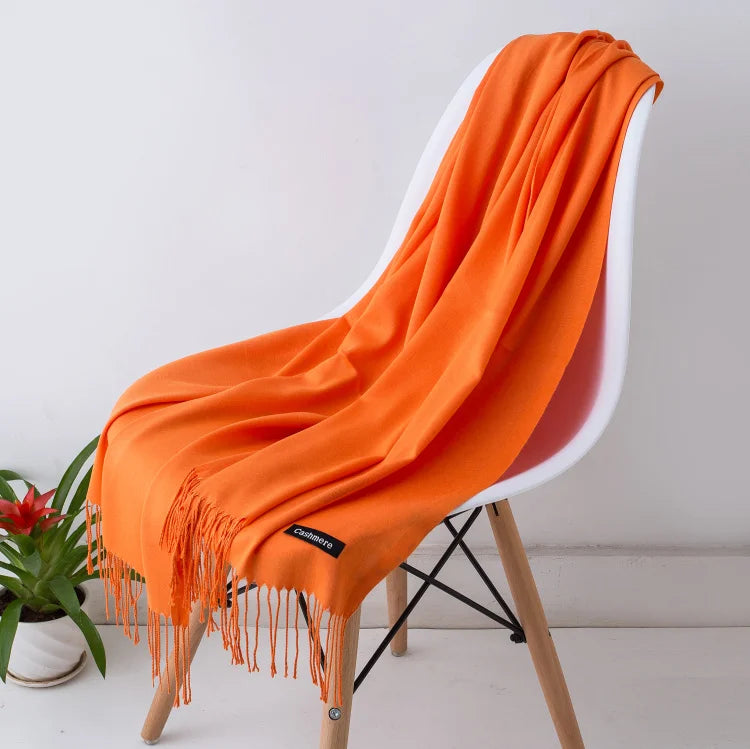 Wintersjaal Dames Polyester Lange Franjes Oversized Omslagdoek Effen Kleur Veelzijdig 180x70cm | Sansoti