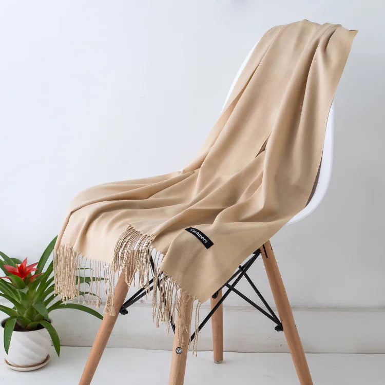 Wintersjaal Dames Polyester Lange Franjes Oversized Omslagdoek Effen Kleur Veelzijdig 180x70cm | Sansoti