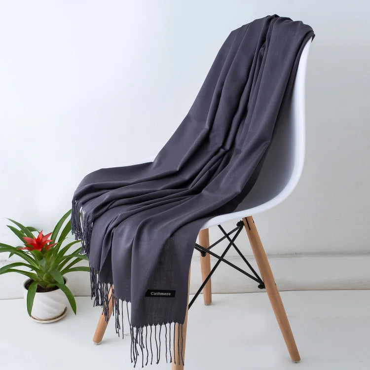 Wintersjaal Dames Polyester Lange Franjes Oversized Omslagdoek Effen Kleur Veelzijdig 180x70cm | Sansoti