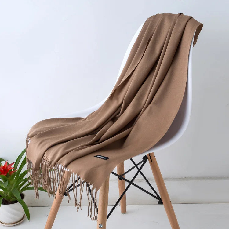 Wintersjaal Dames Polyester Lange Franjes Oversized Omslagdoek Effen Kleur Veelzijdig 180x70cm | Sansoti