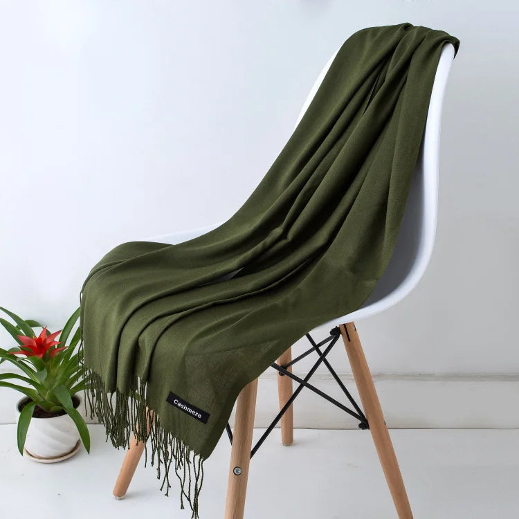 Wintersjaal Dames Polyester Lange Franjes Oversized Omslagdoek Effen Kleur Veelzijdig 180x70cm | Sansoti