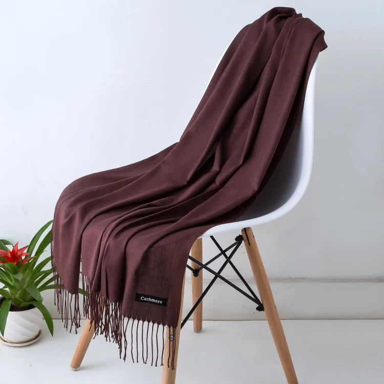 Wintersjaal Dames Polyester Lange Franjes Oversized Omslagdoek Effen Kleur Veelzijdig 180x70cm | Sansoti
