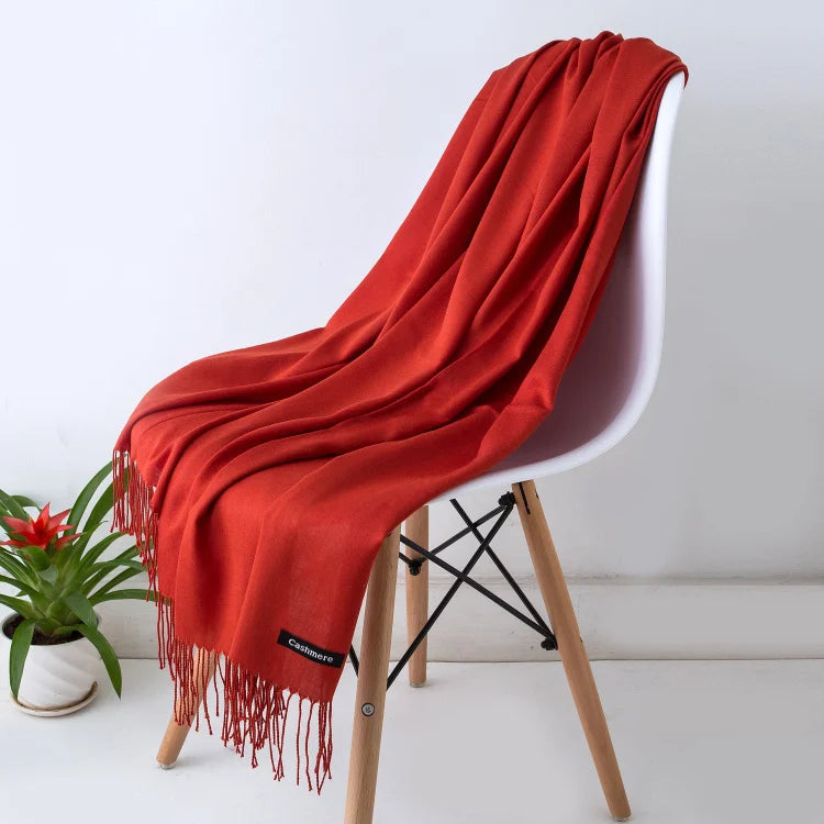 Wintersjaal Dames Polyester Lange Franjes Oversized Omslagdoek Effen Kleur Veelzijdig 180x70cm | Sansoti