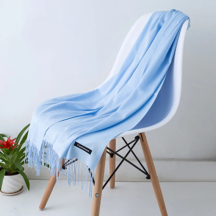 Wintersjaal Dames Polyester Lange Franjes Oversized Omslagdoek Effen Kleur Veelzijdig 180x70cm | Sansoti