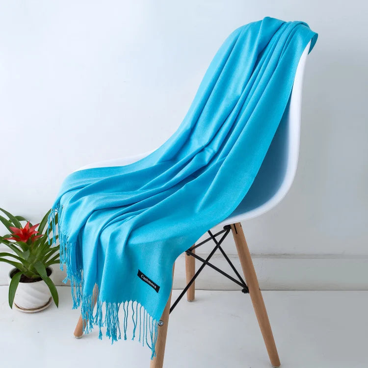 Wintersjaal Dames Polyester Lange Franjes Oversized Omslagdoek Effen Kleur Veelzijdig 180x70cm | Sansoti
