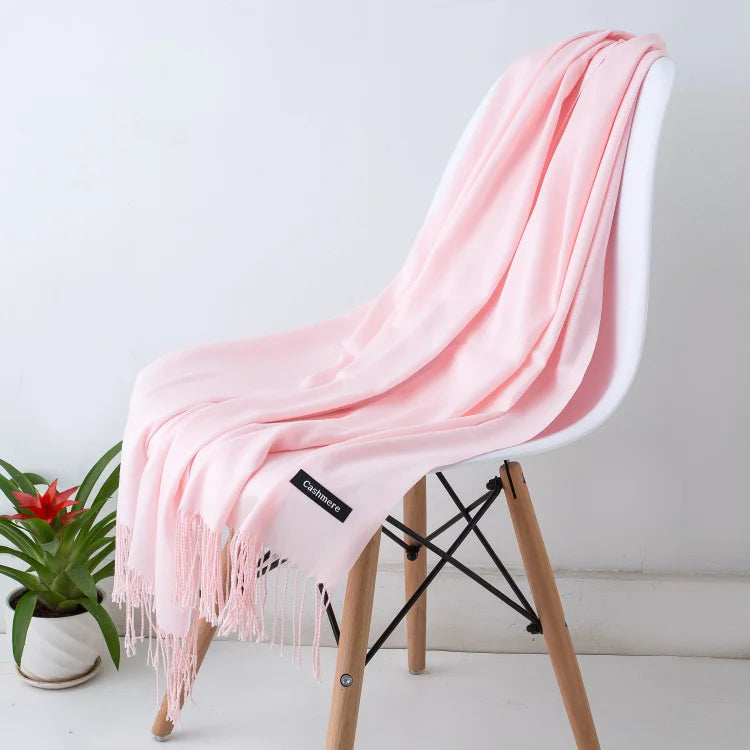 Wintersjaal Dames Polyester Lange Franjes Oversized Omslagdoek Effen Kleur Veelzijdig 180x70cm | Sansoti