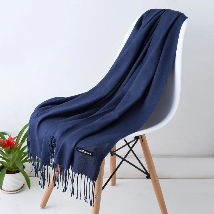 Wintersjaal Dames Polyester Lange Franjes Oversized Omslagdoek Effen Kleur Veelzijdig 180x70cm | Sansoti