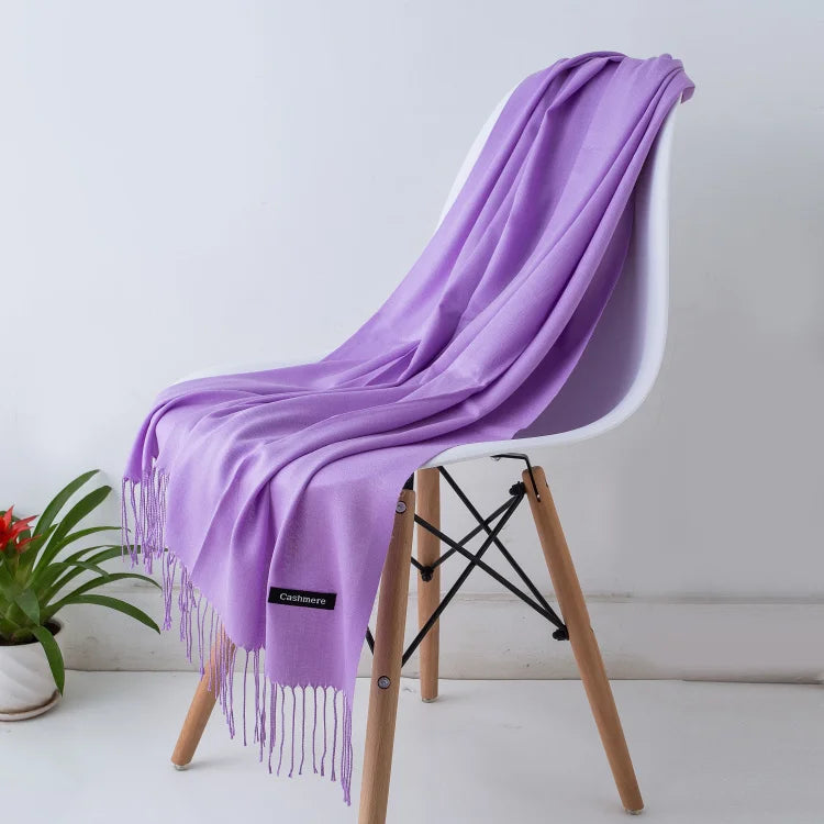 Wintersjaal Dames Polyester Lange Franjes Oversized Omslagdoek Effen Kleur Veelzijdig 180x70cm | Sansoti