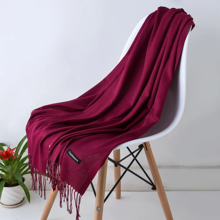 Wintersjaal Dames Polyester Lange Franjes Oversized Omslagdoek Effen Kleur Veelzijdig 180x70cm | Sansoti