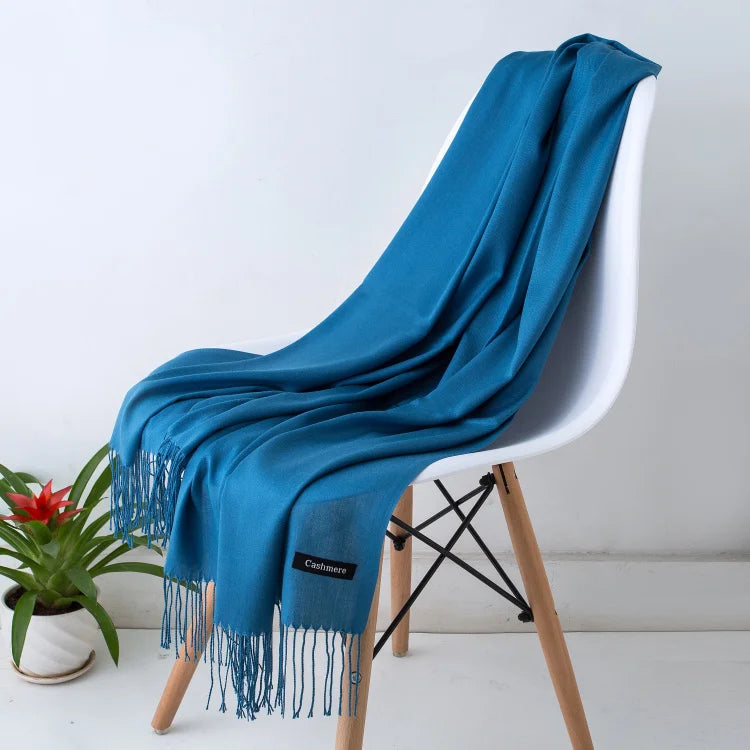 Wintersjaal Dames Polyester Lange Franjes Oversized Omslagdoek Effen Kleur Veelzijdig 180x70cm | Sansoti