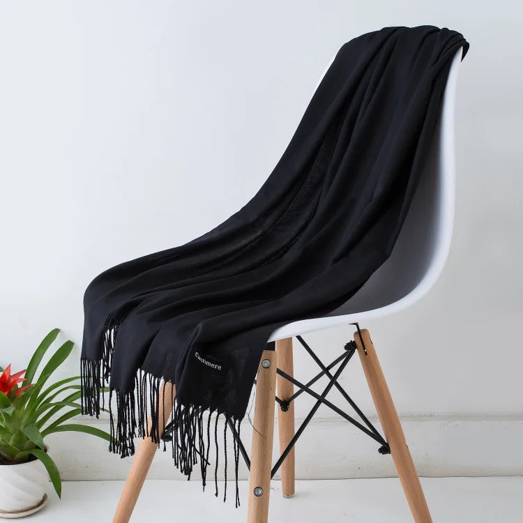 Wintersjaal Dames Polyester Lange Franjes Oversized Omslagdoek Effen Kleur Veelzijdig 180x70cm | Sansoti