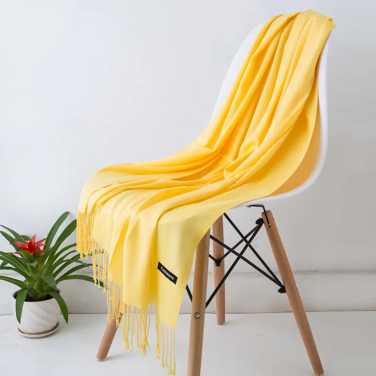 Wintersjaal Dames Polyester Lange Franjes Oversized Omslagdoek Effen Kleur Veelzijdig 180x70cm | Sansoti