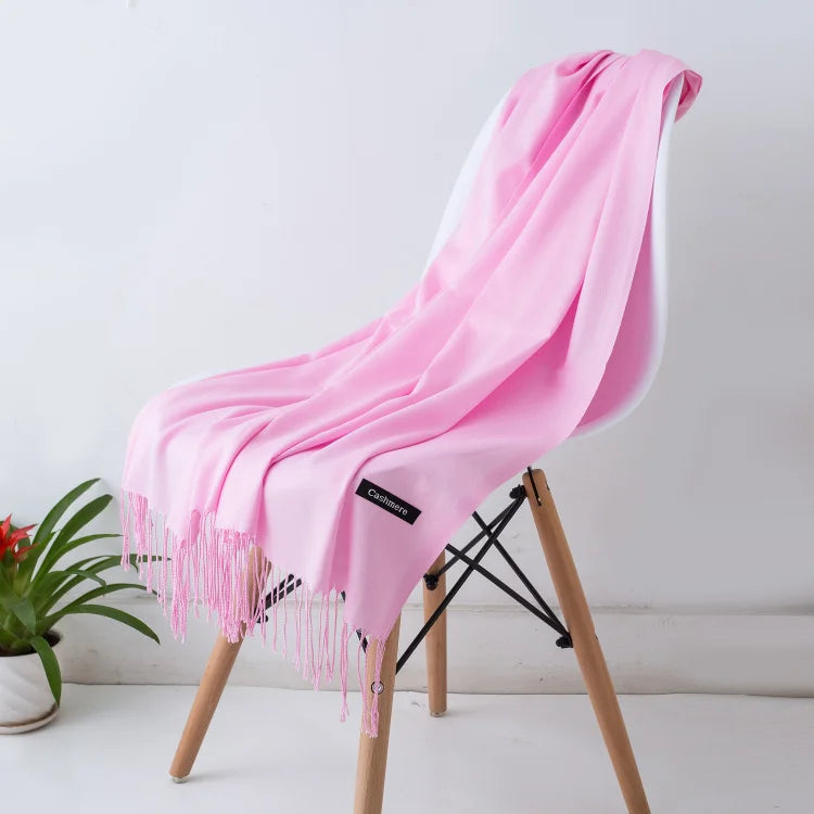 Wintersjaal Dames Polyester Lange Franjes Oversized Omslagdoek Effen Kleur Veelzijdig 180x70cm | Sansoti
