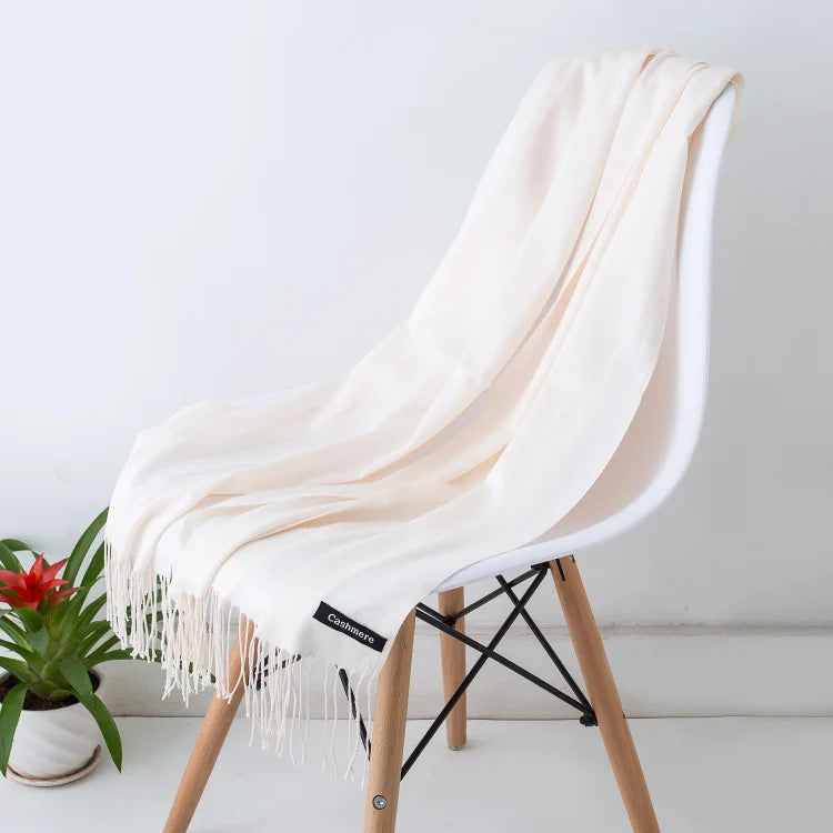 Wintersjaal Dames Polyester Lange Franjes Oversized Omslagdoek Effen Kleur Veelzijdig 180x70cm | Sansoti