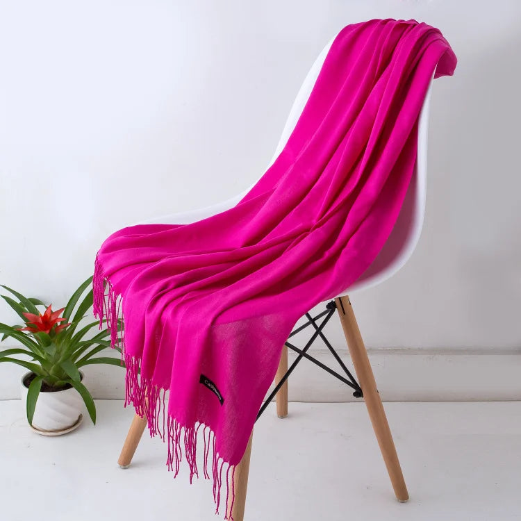 Wintersjaal Dames Polyester Lange Franjes Oversized Omslagdoek Effen Kleur Veelzijdig 180x70cm | Sansoti
