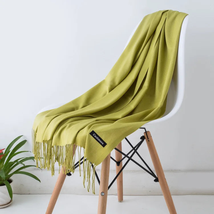 Wintersjaal Dames Polyester Lange Franjes Oversized Omslagdoek Effen Kleur Veelzijdig 180x70cm | Sansoti
